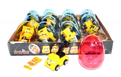 Прозрачные пластиковые яйца с карамелью и игрушкой (строительные машинки) "GREYDER" 6 грамм